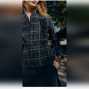 Zara PLAID CARDIGAN WITH BELT (M)